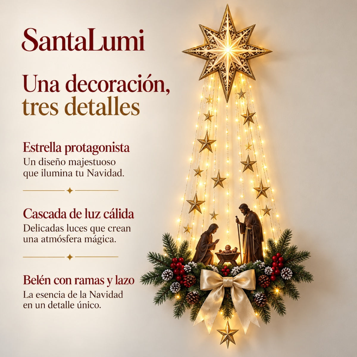 SantaLumi™ – Estrella de Navidad con Luces y Belén