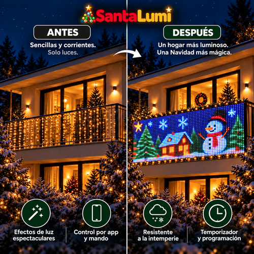 SantaLumi – Cortina LED animada para balcón con aplicación