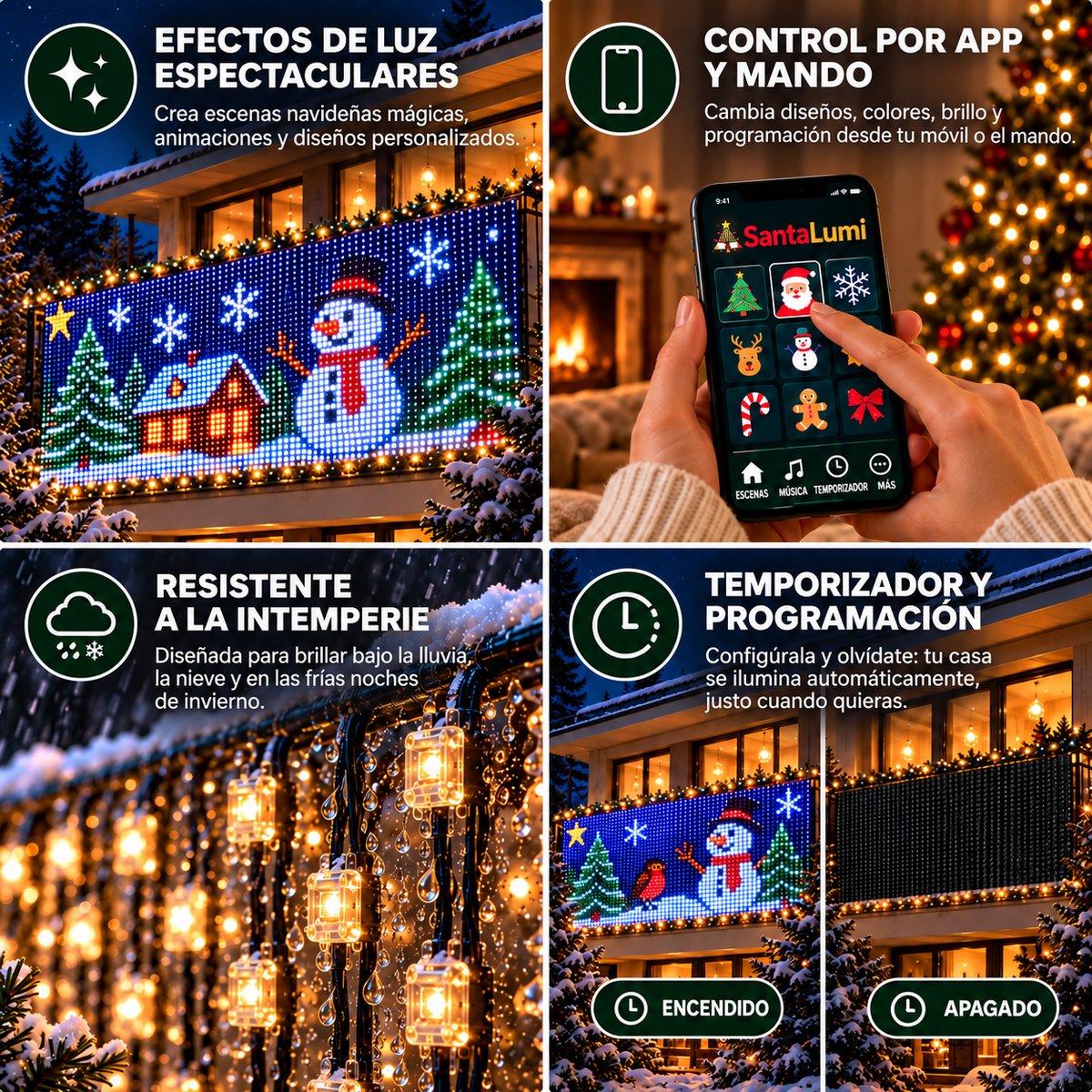 SantaLumi – Cortina LED animada para balcón con aplicación